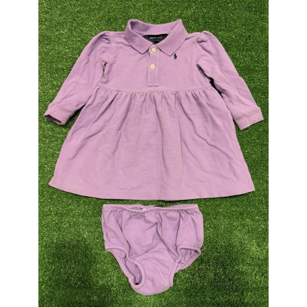 Ralph Lauren Purple Cotton Dress with Matching Bloomers Baby Girl 18M